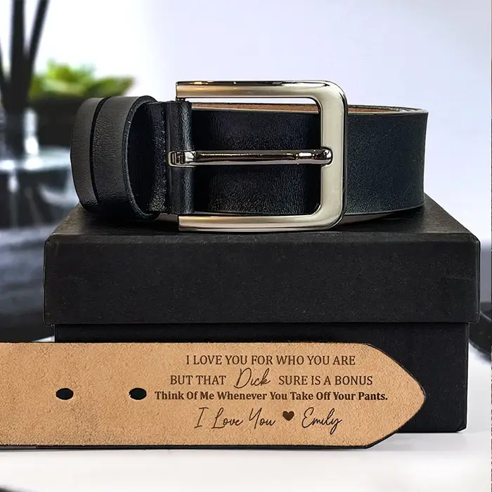 Ceinture en cuir de vachette gravée personnalisée pour hommes