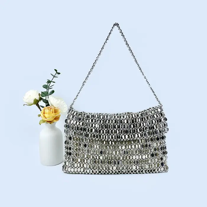 Sac rétro argenté à paillettes métalliques pour femmes