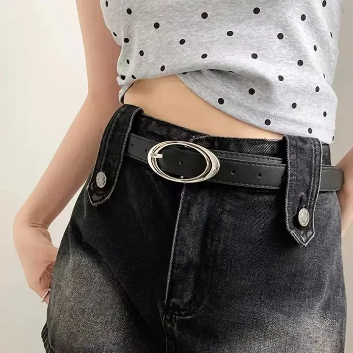Ceinture à boucle argentée miroir pour femmes