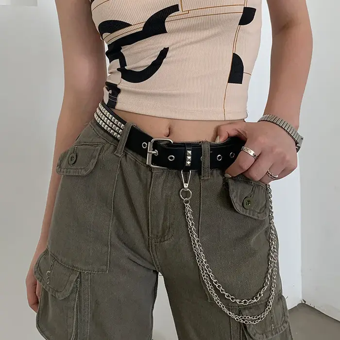 Ceinture Punk Noire en Cuir PU Cloutée pour Homme