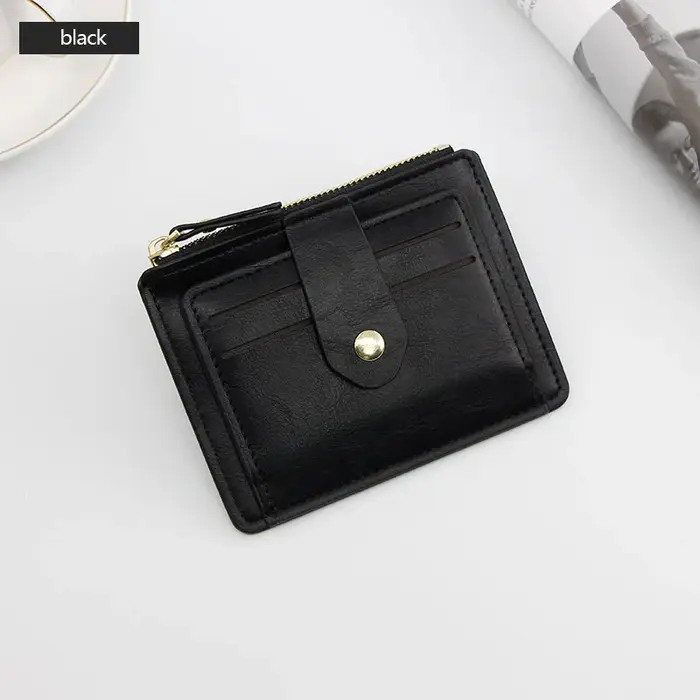 Portefeuille en cuir mince avec poche à monnaie pour hommes et femmes, petit porte-carte d'identité