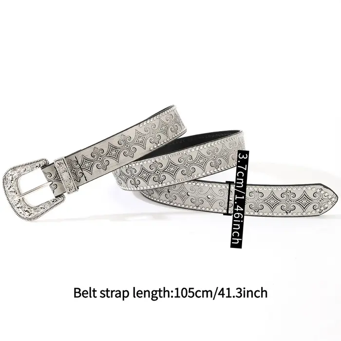 Ceinture vintage argentée avec boucle en métal sculpté de style western