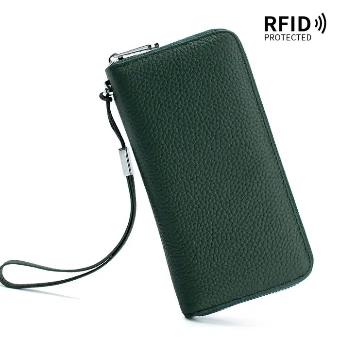 Portefeuille pour femmes en cuir véritable, fonction RFID, design de luxe, sacs à main longs à ferme