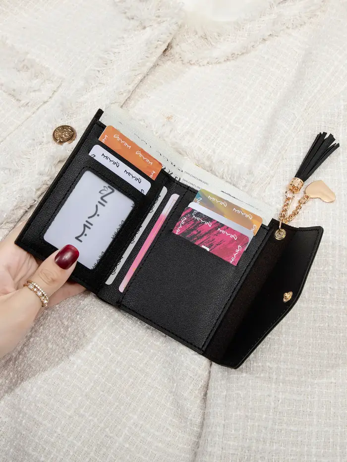 Portefeuille pochette compact pour femme élégant noir