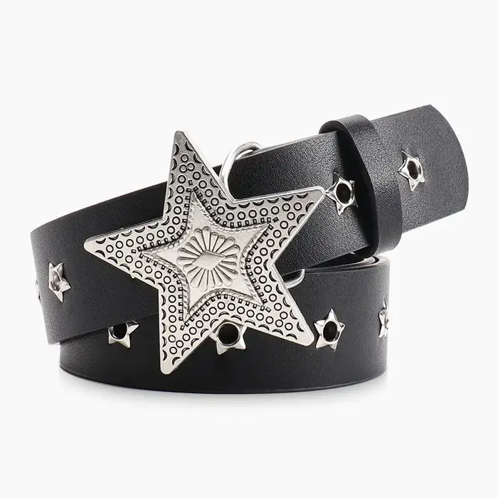 Ceinture à boucle étoile à cinq branches de style occidental tendance, ceinture en jean rétro polyva