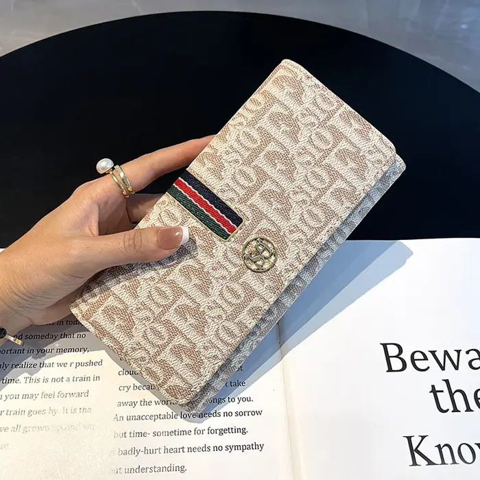 Portefeuille long en cuir véritable pour femmes