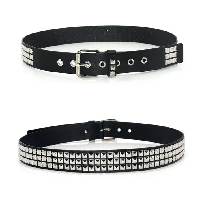 Ceinture Punk Noire en Cuir PU Cloutée pour Homme, Ceinture Gothique à Rivets Carrés et Clous Pyrami