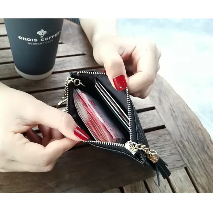 Portefeuille court en cuir motif serpent pour femmes, nom personnalisé, Ultra fin, Simple, fermeture éclair, petit porte-monnaie, sac avec pompon