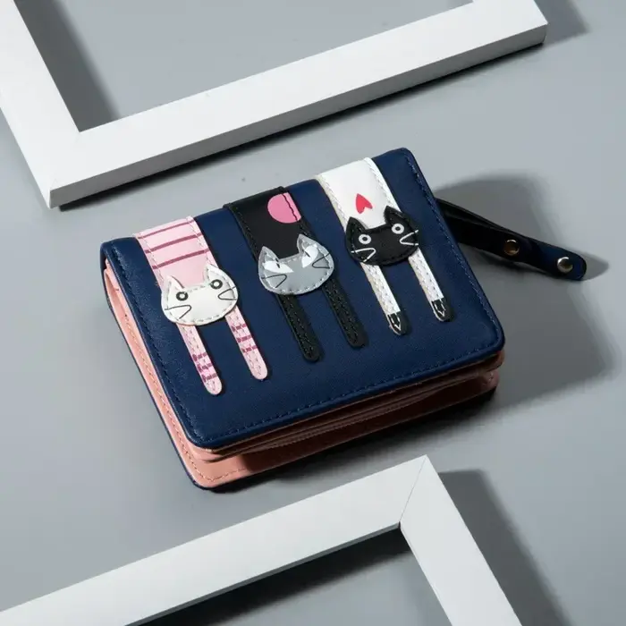Dessin animé chat femmes portefeuille en cuir PU