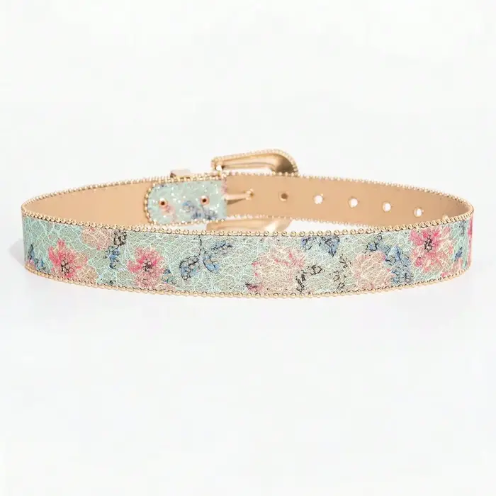 Ceinture imprimée brodée de style royal rétro pour femmes, ceinture décorative pour jupe en jean avec boucle sculptée, adaptée aux rassemblements décontractés, 1 pièce