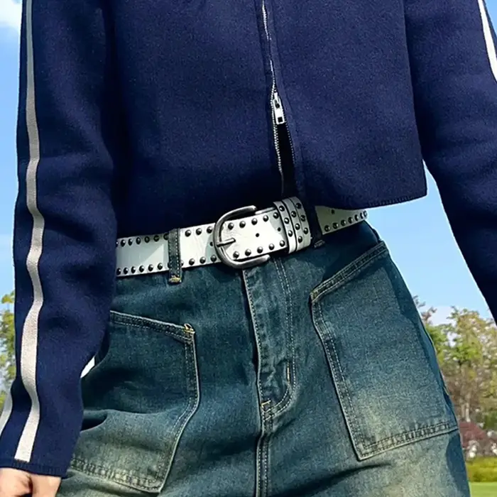 Ceinture en cuir noir et blanc de style punk pour femmes