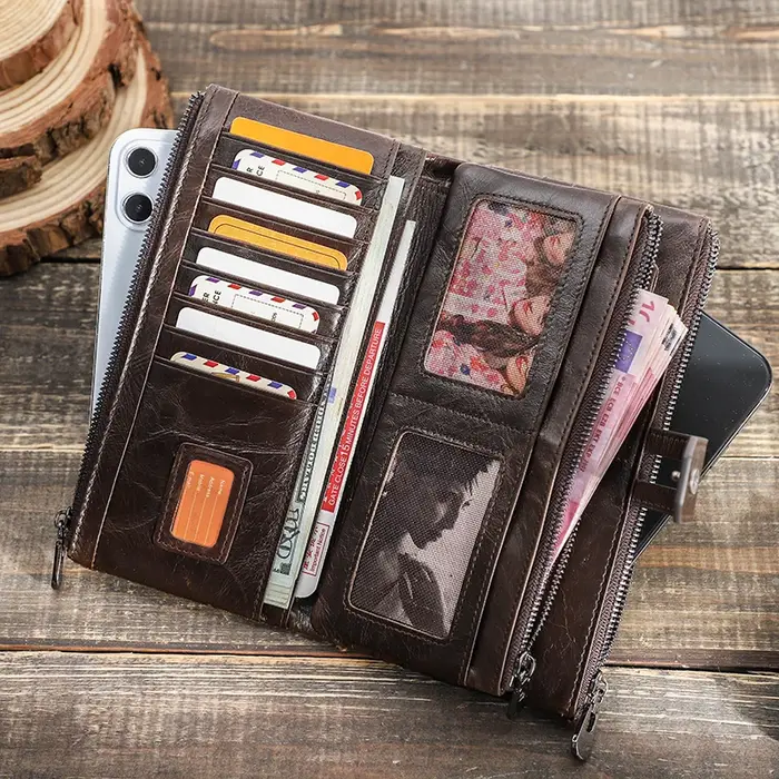 CONTACT'S Long portefeuille hommes en cuir véritable pochette portefeuilles Rfid sac d'argent avec poche pour téléphone qualité porte-carte mâle porte-monnaie