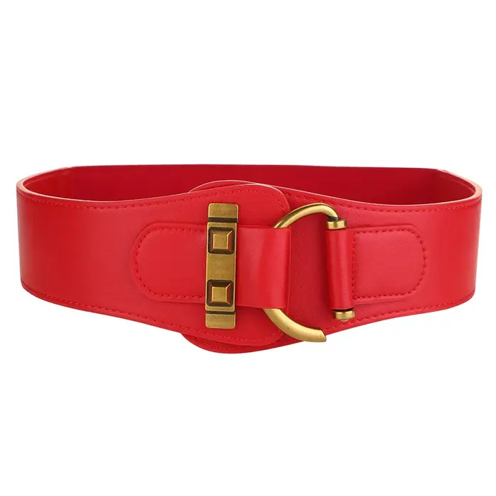 Ceinture large élastique en cuir véritable pour femmes