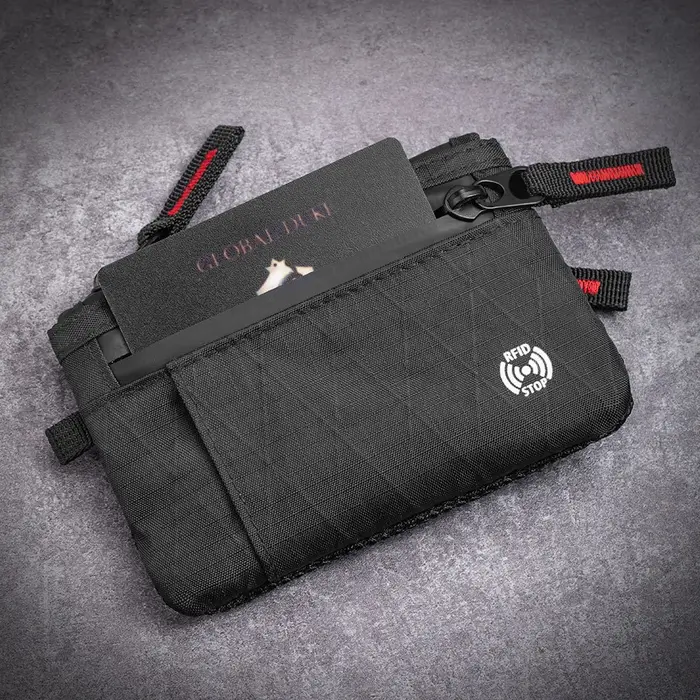 Portefeuille ultra-fin anti-vol RFID tendance Edc | Porte-monnaie unisexe à fermeture éclair | Porte-cartes de crédit
