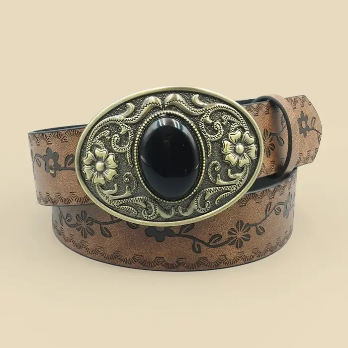 Ceinture pour femmes incrustée de Turquoise noir de Style Court rétro, Style Denim occidental, ceinture pour femmes de Niche, ceinture en pierres précieuses noires sculptées
