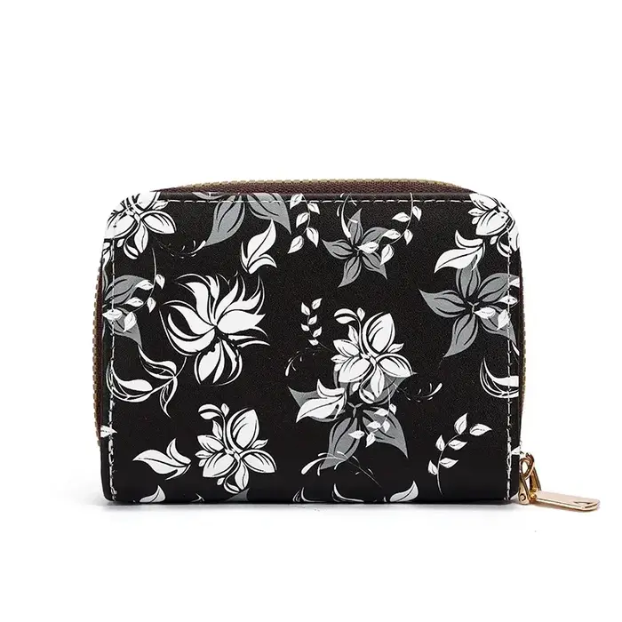 Porte-cartes rétro à fermeture éclair pour femme, imprimé floral, 11 fentes pour cartes, sac d'orgue