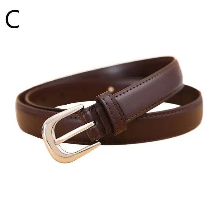 Ceinture en cuir classique et fine pour femme, avec boucle ardillon en métal argenté simple, accesso
