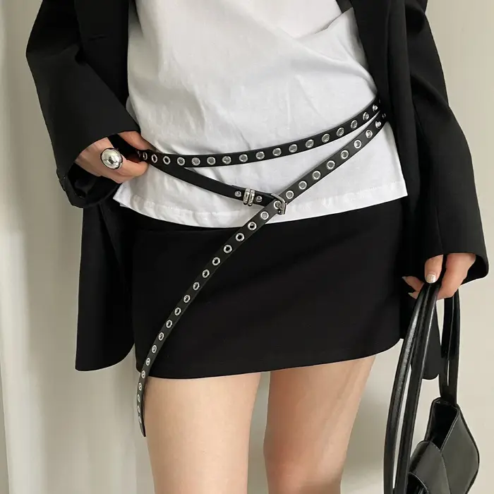 Ceinture Vintage américaine pour femmes, nouvelle chaîne à Double boucle, Rivet, boucle à œillets, ceinture en cuir Punk PU, Rock Unique, 2025
