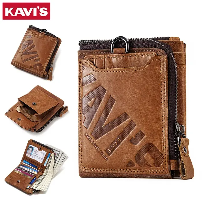KAVIS Crazy Horse cuir hommes portefeuilles Vintage Cowboy voyage portefeuille porte-carte mode porte-monnaie pour femmes avec sac à cartes extensible