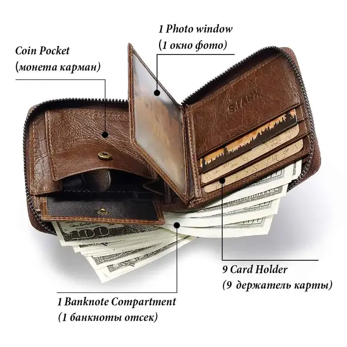 KAVIS portefeuille décontracté RFID bloquant mince porte-carte pour hommes en cuir véritable étui pour carte bancaire de crédit court mâle fermeture éclair autour du sac d'argent