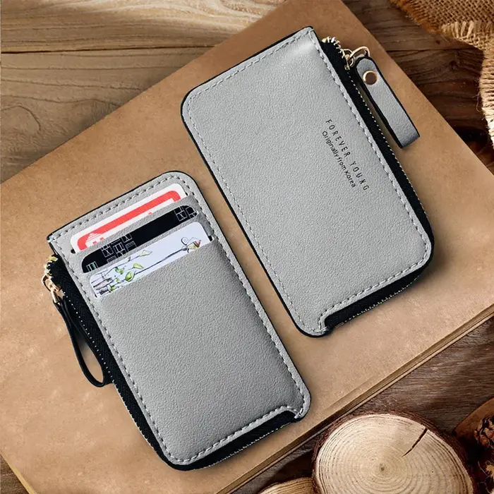 Portefeuille en cuir mince pour hommes – Petit porte-carte de crédit avec porte-monnaie à fermeture éclair