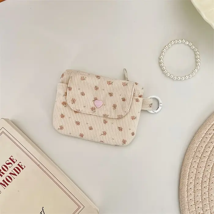 Porte-monnaie en velours côtelé, portefeuille pour femme, porte-cartes à fermeture éclair, pochette pour cartes bancaires et d'identité, trousse à maquillage pour rouge à lèvres
