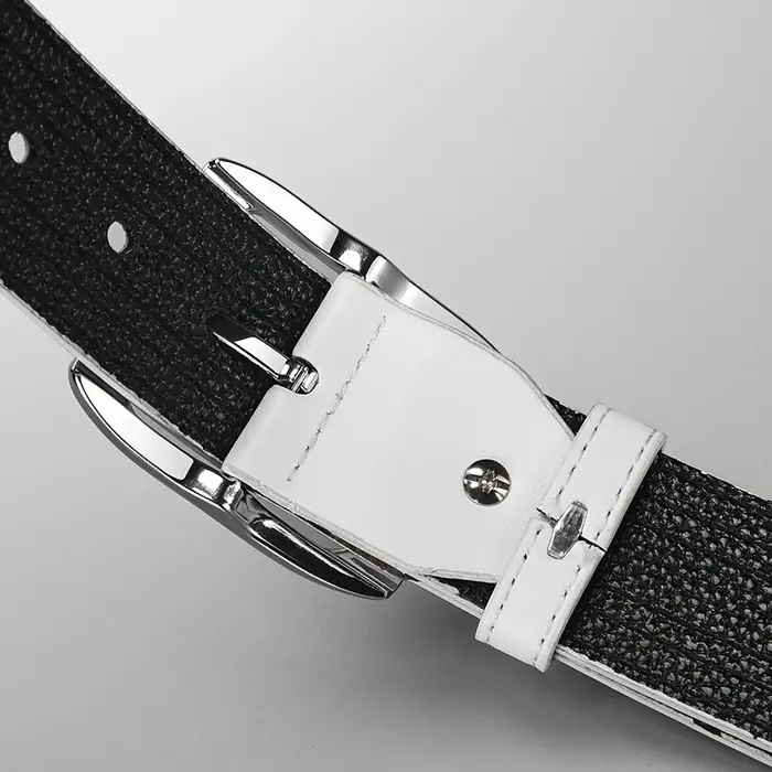 Ceinture pour homme en PU blanc avec design rayé rouge et bleu