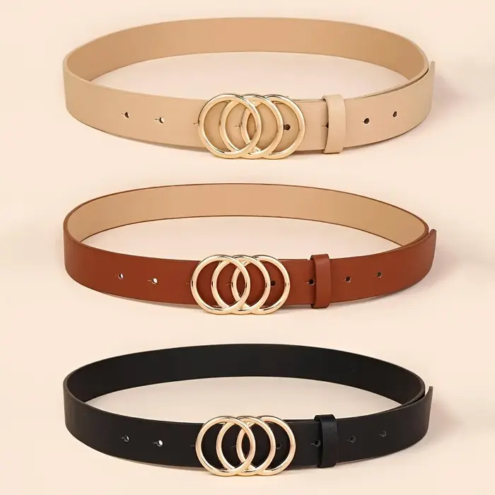 1 pièces doré Triple anneau boucle ceintures Simple couleur unie PU cuir ceinture jean pantalon
