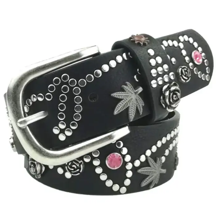 BOKADIAO femmes ceinture en cuir feuilles fleurs Punk Rivets mode ceintures pour femmes luxe boucle 