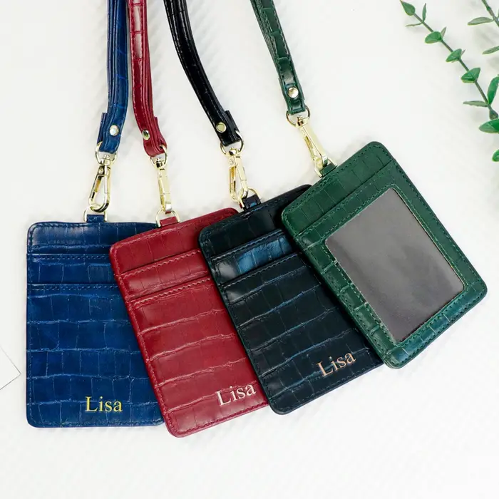 Porte-carte avec lanière en cuir PU de crocodile avec nom personnalisé