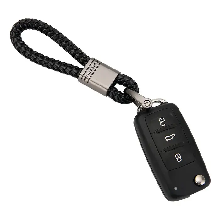 Porte-clés de voiture en cuir tissé à la main