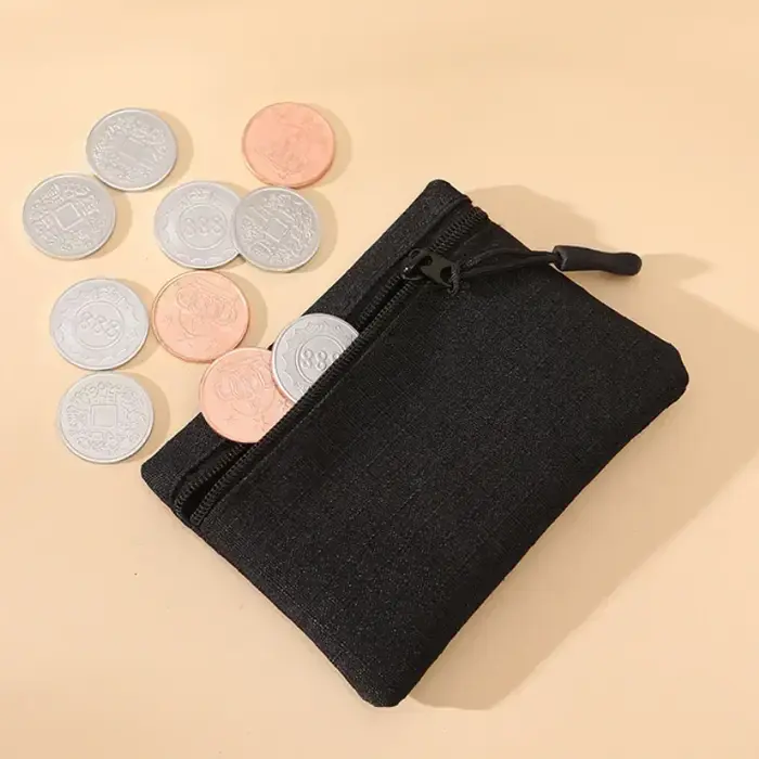 Toile Mini porte-monnaie Simple fermeture éclair enfant pochette de rangement poche d'argent couleur unie pièce de