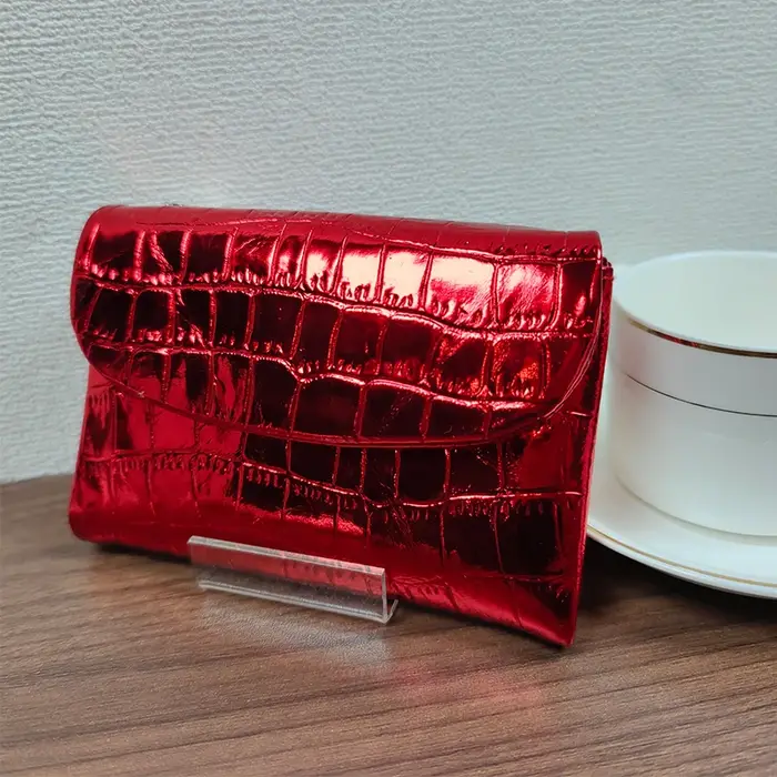 Portefeuille court motif Crocodile métallique pour femmes, en cuir de vache véritable, Animal en rel