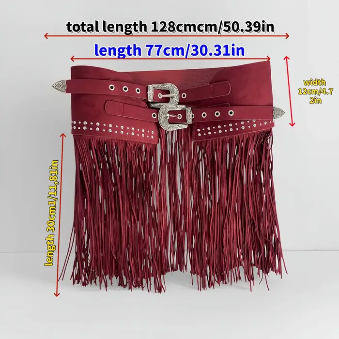 Ceinture de cowboy occidentale rétro bohème à franges, style hippie, large ceinture de taille, accessoire de mode décontracté pour diverses occasions