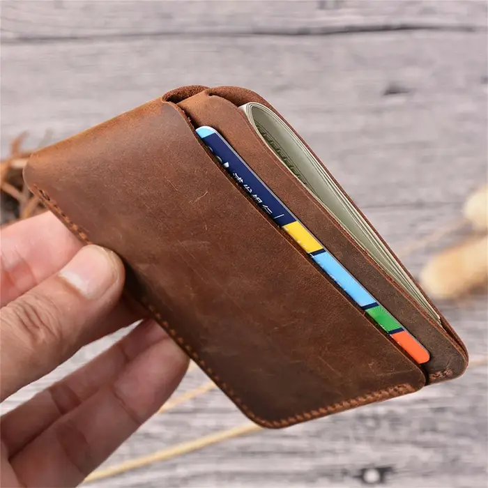 AIGUONIU portefeuille de cartes en cuir véritable pleine fleur Style Vintage Crazy Horse poche avant portefeuilles