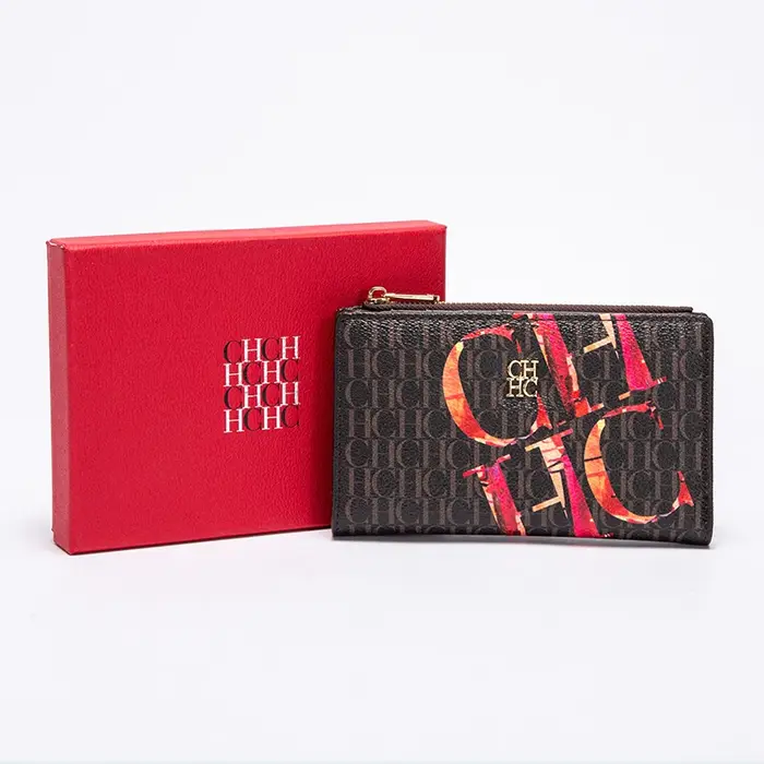 Portefeuille CH pour femme, porte-cartes de luxe avec monogramme, porte-monnaie à fermeture éclair, 