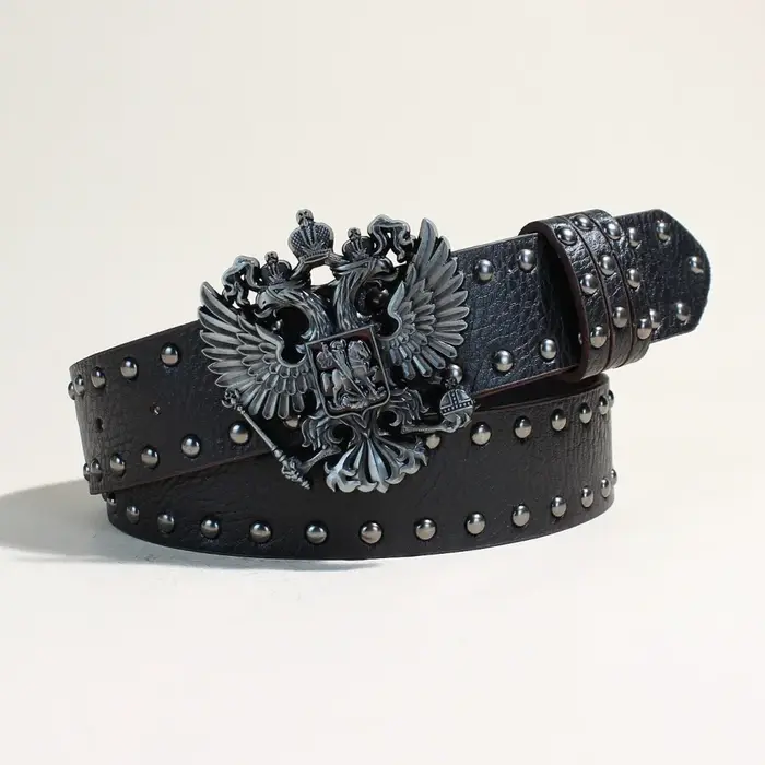Ceinture en cuir PU de style punk noir avec clous métalliques