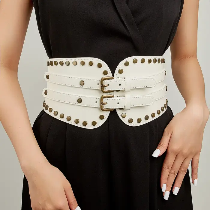 Ceinture en cuir PU à rivets Vintage pour femmes