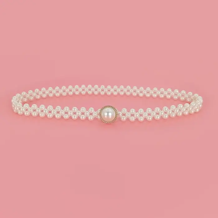 Ceinture élastique élégante pour femme avec incrustation d'agate et fausses perles, chaîne de taille