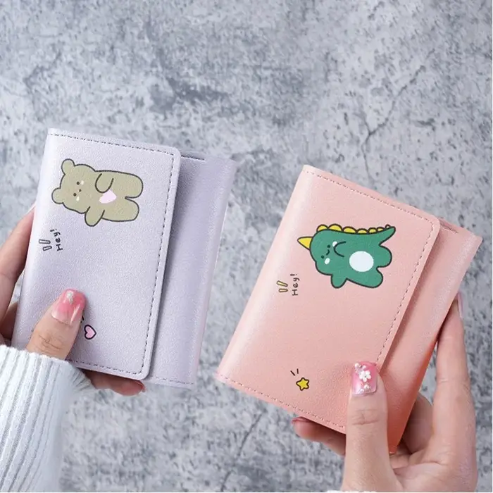 Portefeuille court mignon pour femme 2024 avec fermoir, porte-cartes d'identité et bancaires, pour étudiante, sac à monnaie, portefeuille pour femme, sac à motif de dessin animé rose