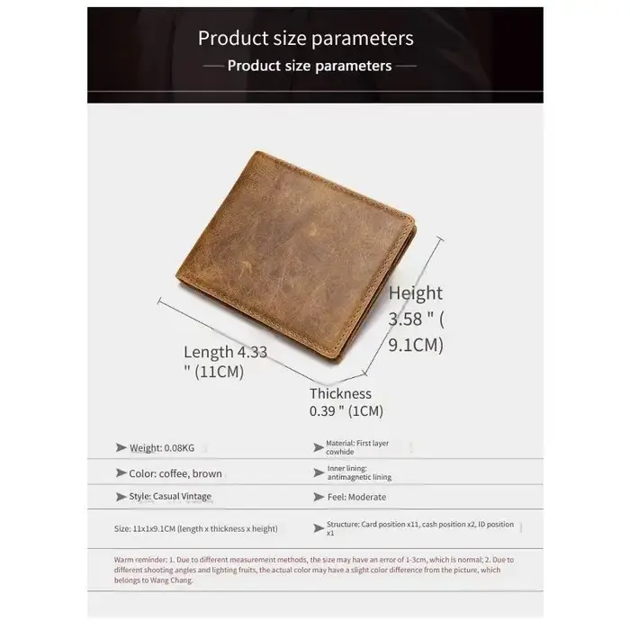 Portefeuille court en cuir pour homme YETTIES avec blocage RFID |   Porte-monnaie vintage à double rabat avec sécurité anti-magnétique