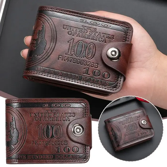 Portefeuilles pour hommes avec loquet à motif de 100 dollars américains portefeuille en cuir