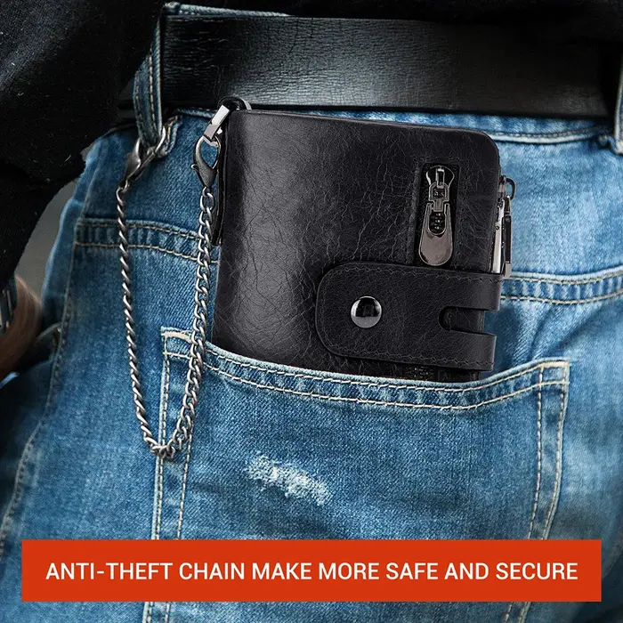 KAVIS portefeuille en cuir véritable pour hommes RFID porte-carte de crédit sac à main court Double fermeture éclair poche à monnaie mâle à deux volets Billeteras