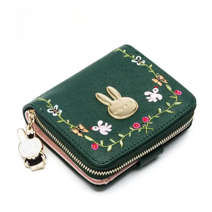 Kawaii Miffy lapin portefeuille un nouveau dessin animé mignon créatif brodé pliable Mini porte-monnaie pour les femmes