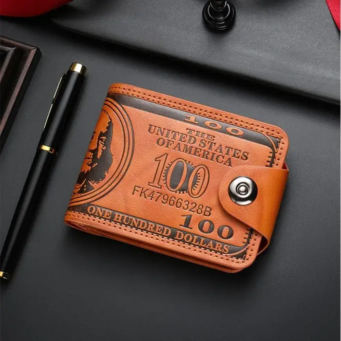 Portefeuilles Vintage à motif de 100 dollars américains pour hommes, porte-cartes à fermeture éclair, portefeuille multifonctionnel en cuir, usage quotidien