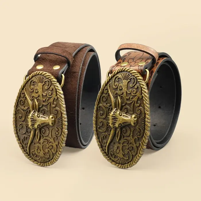 Ceinture décontractée de style occidental rétro avec boucle en alliage antique