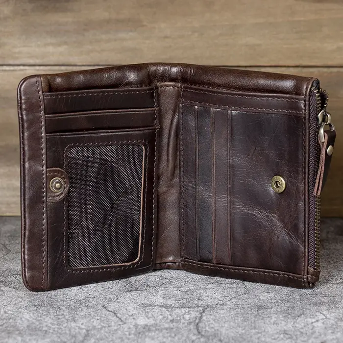 Portefeuille en Cuir Durable pour Homme, avec Fermeture Éclair Latérale, Poche à Monnaie, Rétro, Guile, Sacs d'Argent, Pochette Courte