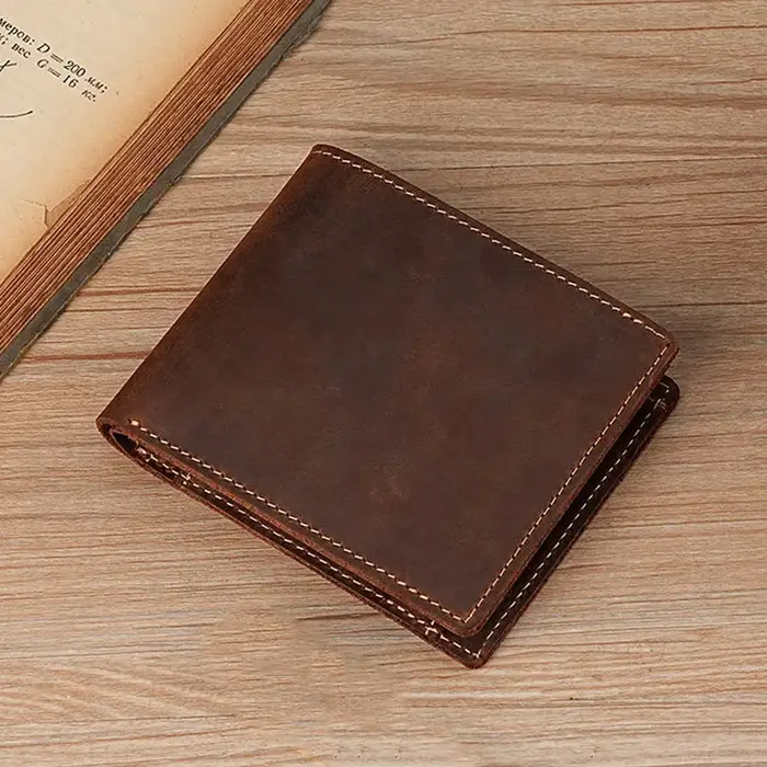Portefeuille 100 % cuir véritable pour homme avec poche pour monnaie 9,2 x 11,3 cm