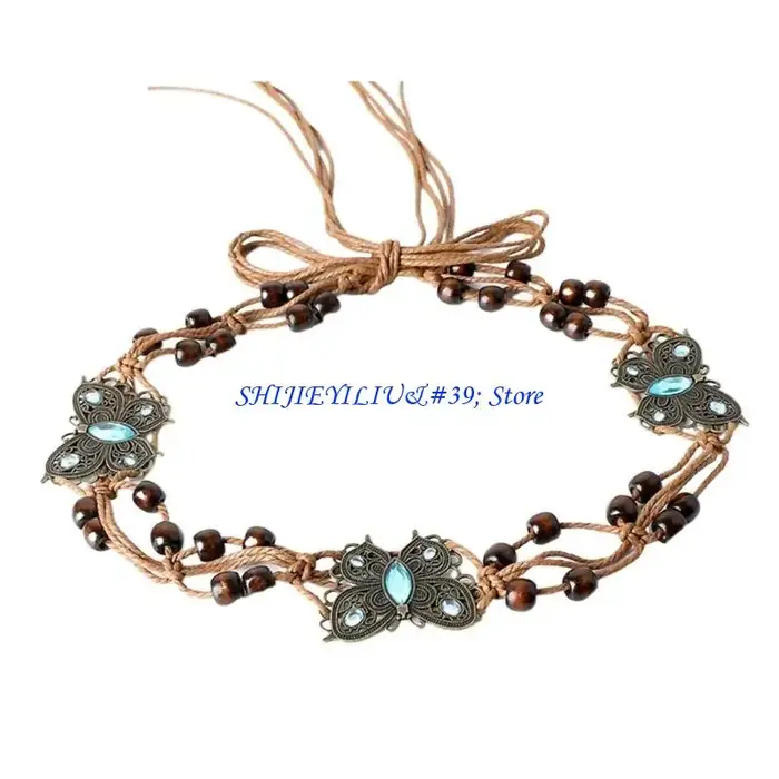 E21F – ceinture taille tressée en corde coton, chaîne avec perles, pour tenue décontractée