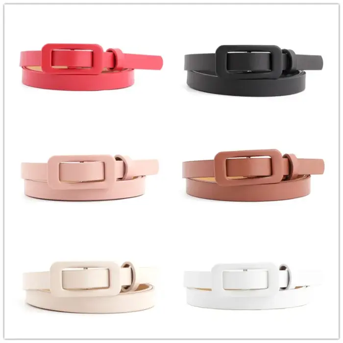 Ceinture fine en cuir Pu pour femmes, boucle carrée sans trous, noir/blanc/rouge, à la mode, pour décoration de robe en jean, vente en gros